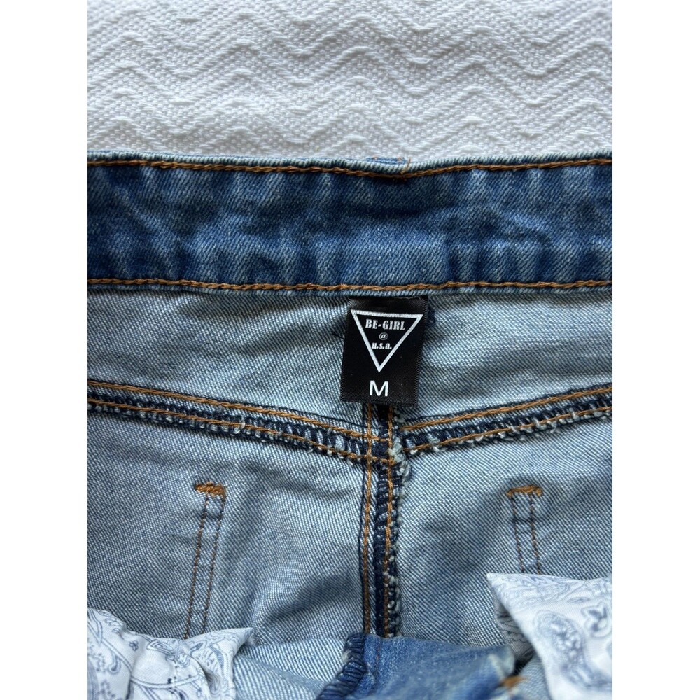 Be-Girl Denim Midi A Line Skirt Medium Wash W Lighter Areas Raw Hem Size M - Picture 3 of 8